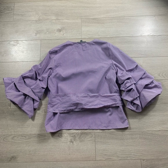 Anthropologie Sunday in Brooklyn Balloon Sleeve Check Ruffled Blouse Top - Picture 5 of 12